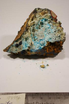 Allophane with Azurite and Chalcoalumite and Goethite