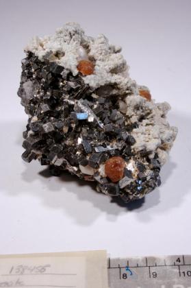 Strontianite with Arsenopyrite and blue-grey mineral and CALCITE