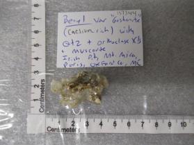 Beryl var. "gosherite" (caesium-rich) with quartz + orthoclase xls + muscovite