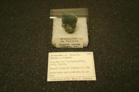 Actinolite, var. Byssolite; Pyrite on Calcite