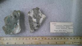 Polybasite with Azurite and BARITE and cerargyrite? and MALACHITE and Stibitonite