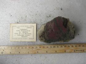 Cinnabar with chrysocolla in quartz