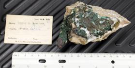 Copper coated with Chalcocite and Malachite in Limestone
